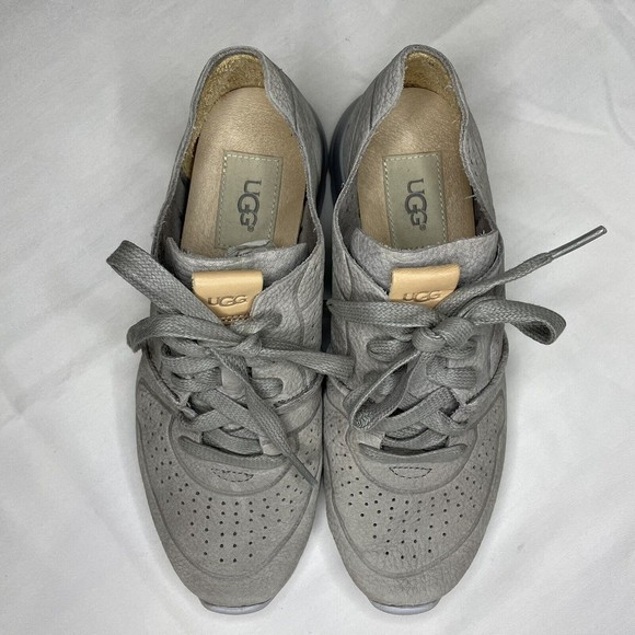 UGG Women's Tye Casual Leather Sneakers Size 6 Gray Treadlite S/N 1016674 - Picture 2 of 8